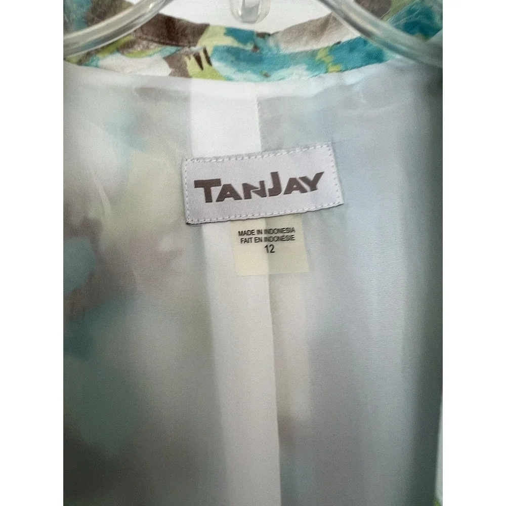 TanJay Jacket Womens 12‎ Green Floral Jacquard Blazer Medium Evening Office Wear